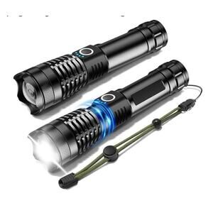 ISUNMEA Rechargeable Strong Flashlight, 2Packs Zoomable LED Powerful Flashlight